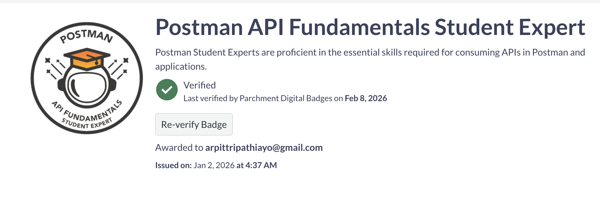 Postman API Fundamentals Certificate